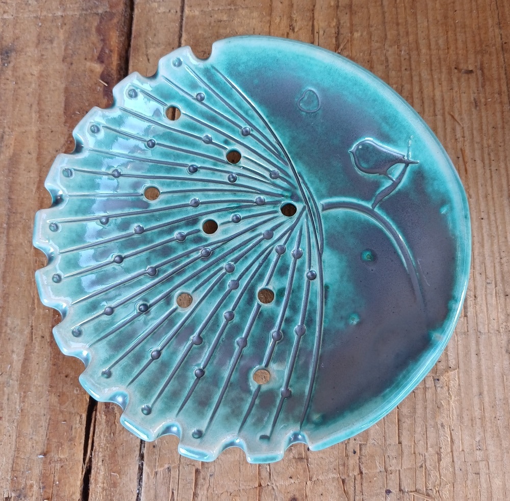 Szappantartó kör- pitypangos- zöld patinás